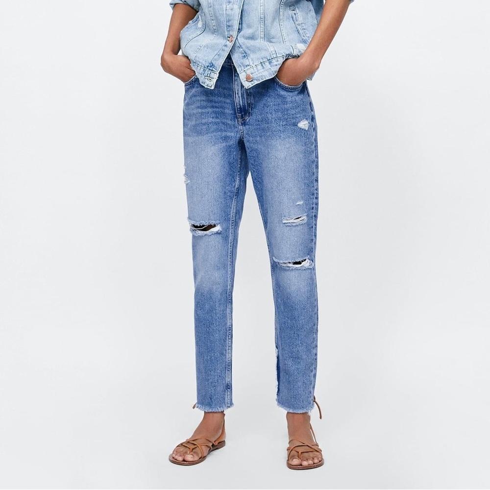 Z1975 MOM FIT JEANS PATCHES SZ 2 EU 34 Zara Carpenter Jeans Xs